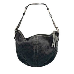 Coach Signature Logo Lurex Hobo Bag 8K37 Black Satchel Shoulder Python Handle